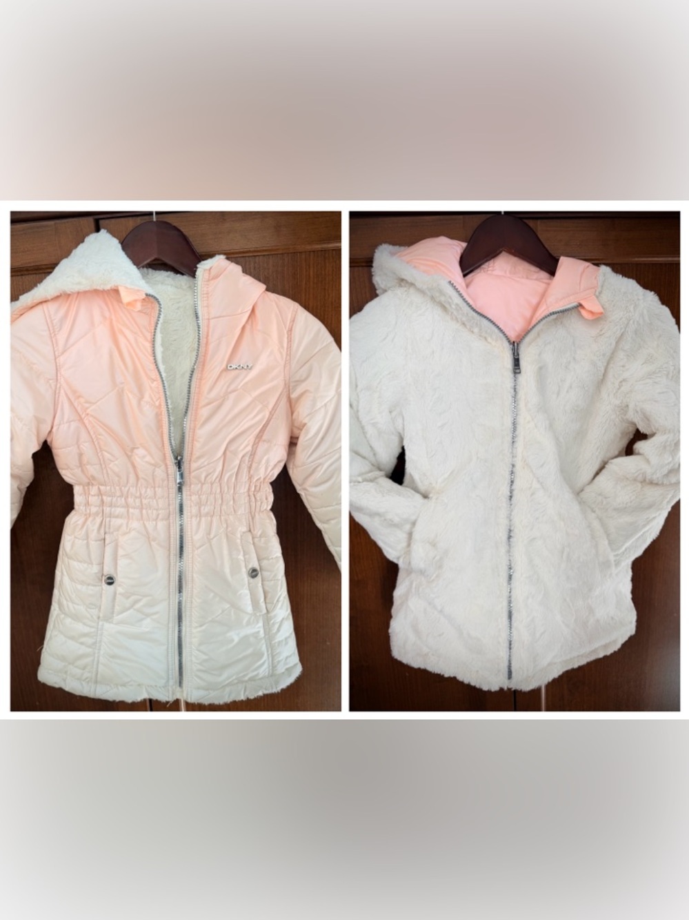 Reversible DKNY Puffer/Sherpa Hooded Jacket
